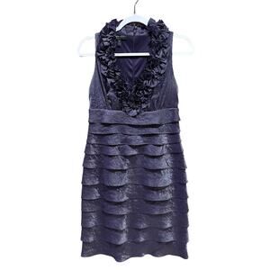 London Style Nights Evening Dress Size 6P Shimmer Purple Ruffle Wedding Event